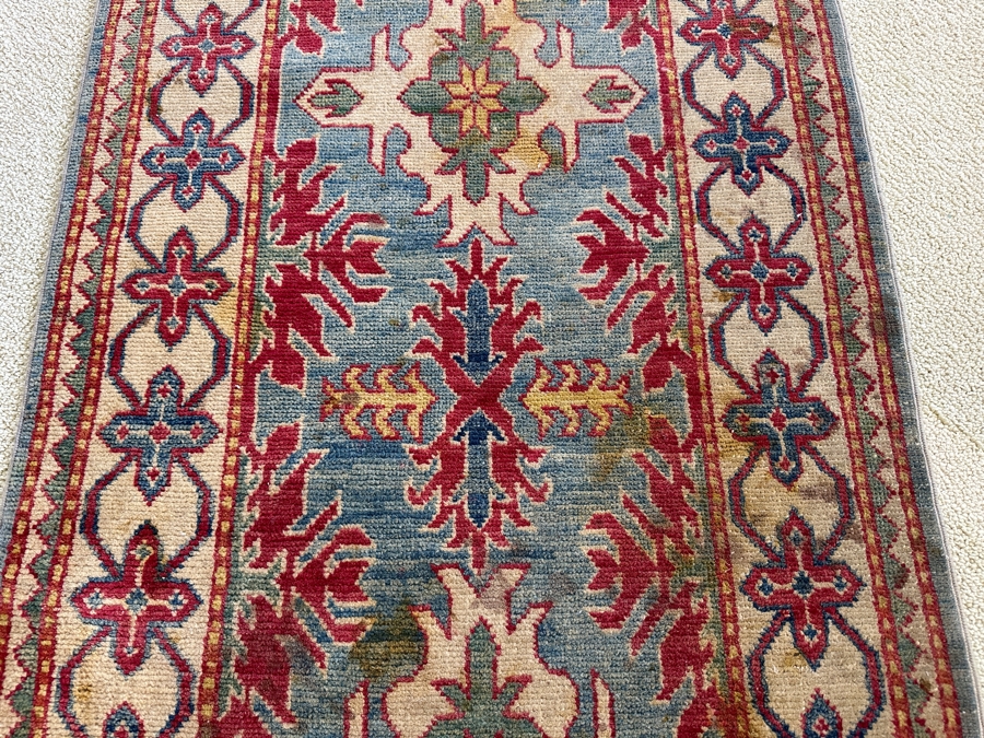 Vintage Hand Knotted Wool Persian Area Rug Made In Pakistan (Some Staining - See Photos) 30 X 75 [Photo 3]