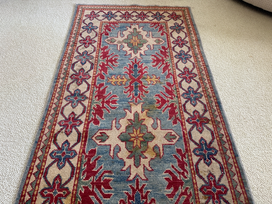 Vintage Hand Knotted Wool Persian Area Rug Made In Pakistan (Some Staining - See Photos) 30 X 75 [Photo 4]