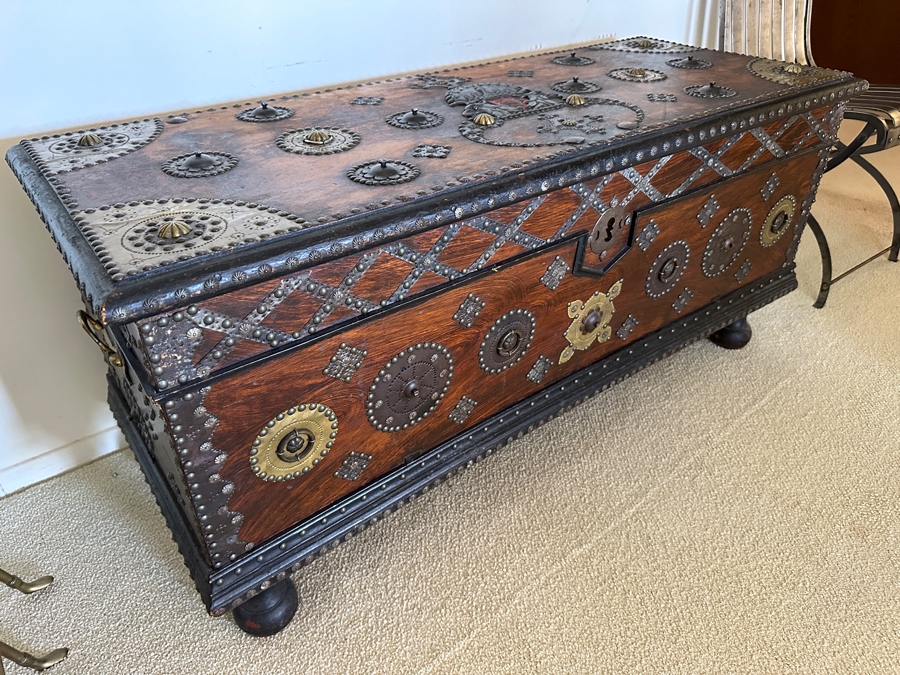 Impressive Antique Zanzibar Chest Trunk - See Photos 48W X 19D X 22.5H [Photo 12]