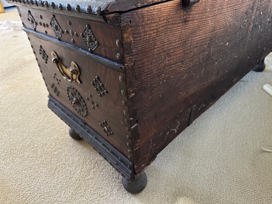 Impressive Antique Zanzibar Chest Trunk - See Photos 48W X 19D X 22.5H [Photo 17]