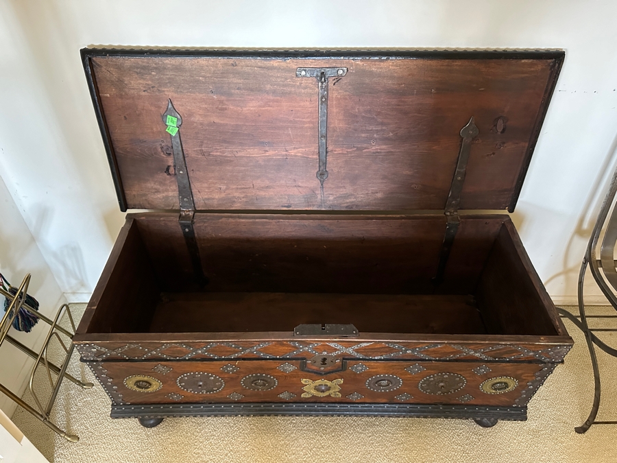 Impressive Antique Zanzibar Chest Trunk - See Photos 48W X 19D X 22.5H [Photo 13]