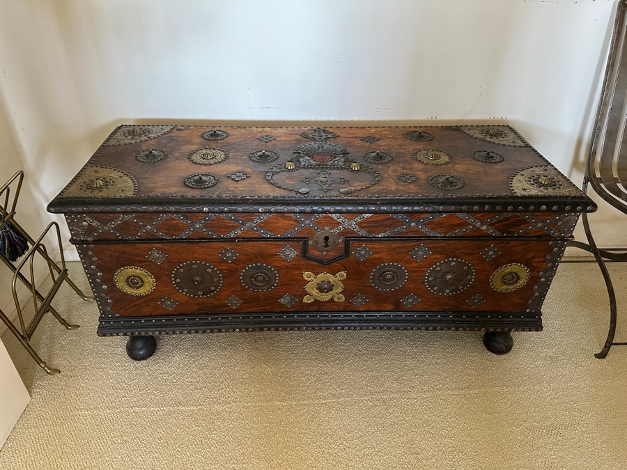 Impressive Antique Zanzibar Chest Trunk - See Photos 48W X 19D X 22.5H [Photo 2]