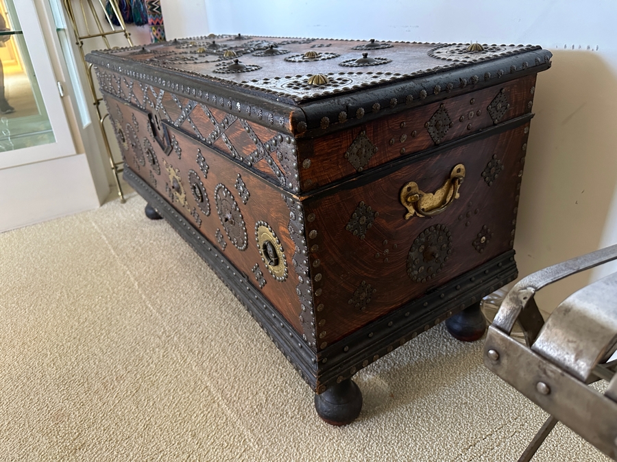 Impressive Antique Zanzibar Chest Trunk - See Photos 48W X 19D X 22.5H [Photo 10]