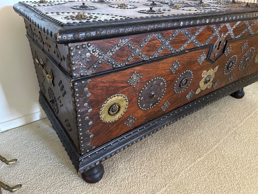 Impressive Antique Zanzibar Chest Trunk - See Photos 48W X 19D X 22.5H [Photo 11]