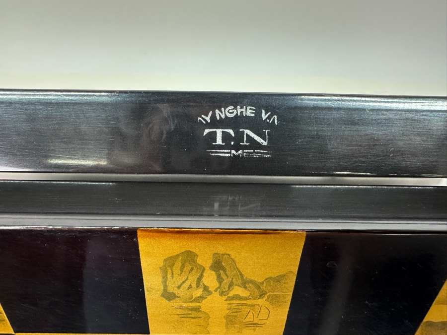 Just Added - Vintage Lacquer Wood Hand Painted Portable Folding Chess Board / Backgammon Board On Reverse 25 X 22 [Photo 14]