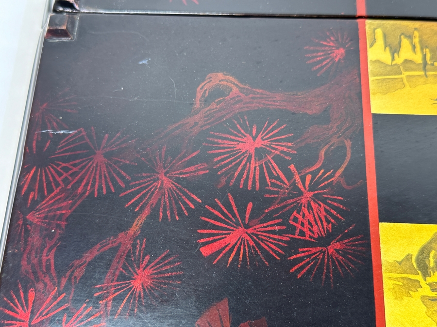 Just Added - Vintage Lacquer Wood Hand Painted Portable Folding Chess Board / Backgammon Board On Reverse 25 X 22 [Photo 11]