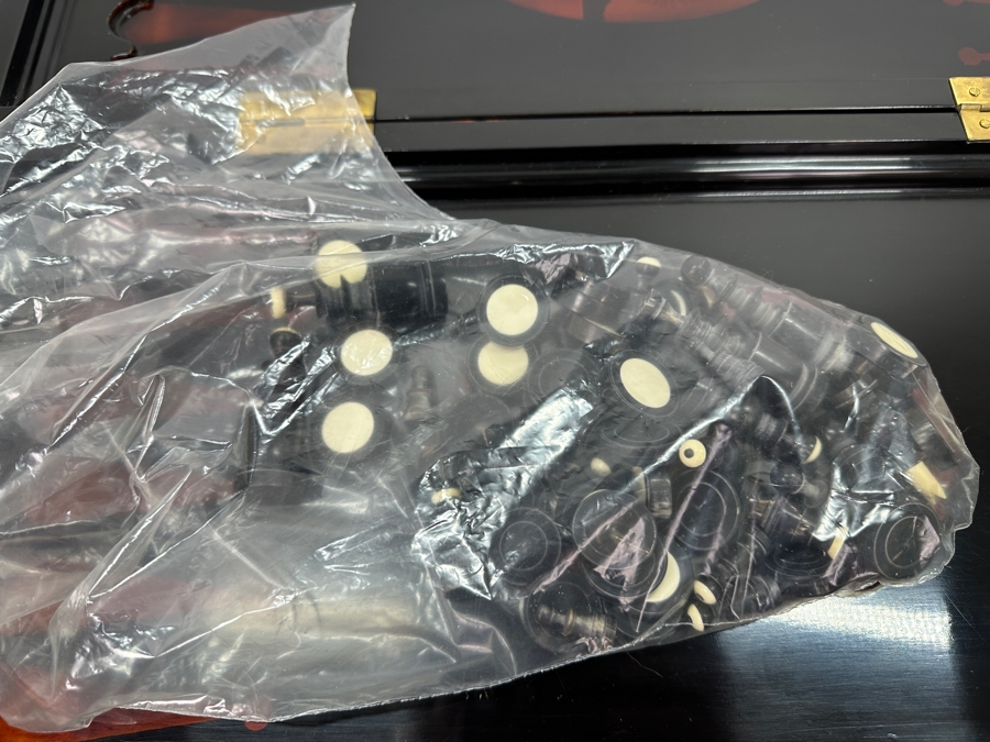 Just Added - Vintage Lacquer Wood Hand Painted Portable Folding Chess Board / Backgammon Board On Reverse 25 X 22 [Photo 7]