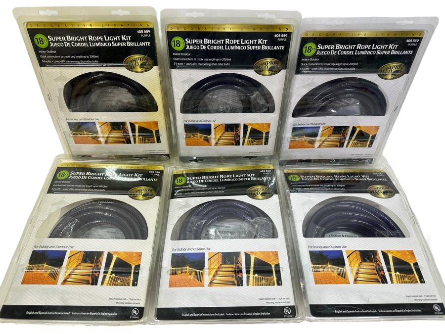 Just Added - Set of (6) 18' Super Bright Hampton Bay Light Rope Kits - Purple