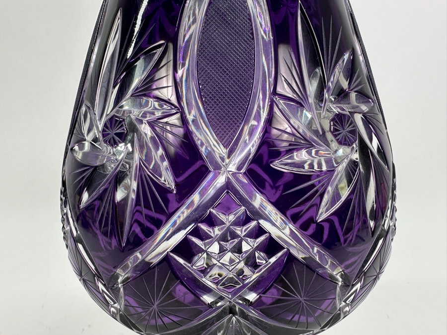 Just Added - Crystal Clear Industries Polish 11' Purple Cut Crystal Flower Vase [Photo 5]