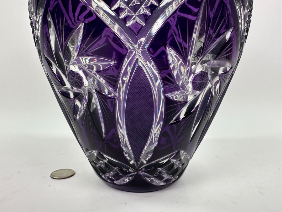 Just Added - Crystal Clear Industries Polish 11' Purple Cut Crystal Flower Vase [Photo 3]