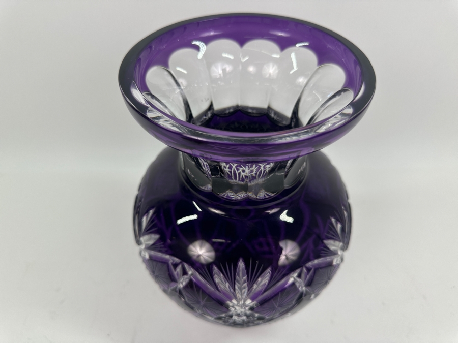 Just Added - Crystal Clear Industries Polish 11' Purple Cut Crystal Flower Vase [Photo 4]