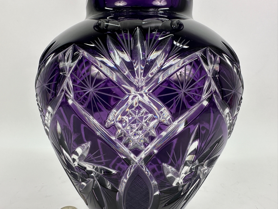 Just Added - Crystal Clear Industries Polish 11' Purple Cut Crystal Flower Vase [Photo 2]