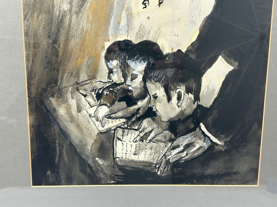 Vintage Judaica Jewish Rabbi Watercolor Painting Signed Roston 14.5 X 20 Framed 21.5 X 27 [Photo 2]