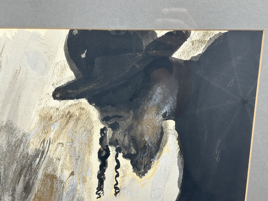 Vintage Judaica Jewish Rabbi Watercolor Painting Signed Roston 14.5 X 20 Framed 21.5 X 27 [Photo 3]