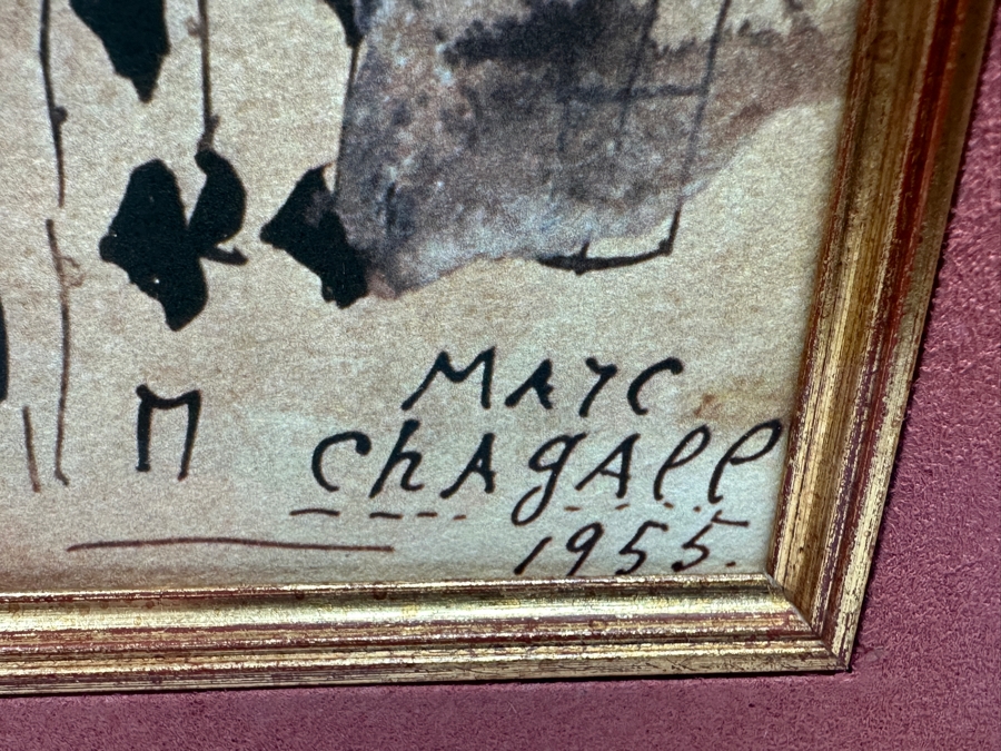 Just Added - Marc Chagall 1955 Color Lithograph Titled 'Der Flotenspieler / The Flute Player' 19 X 25.5 Framed 28 X 34.5 [Photo 6]
