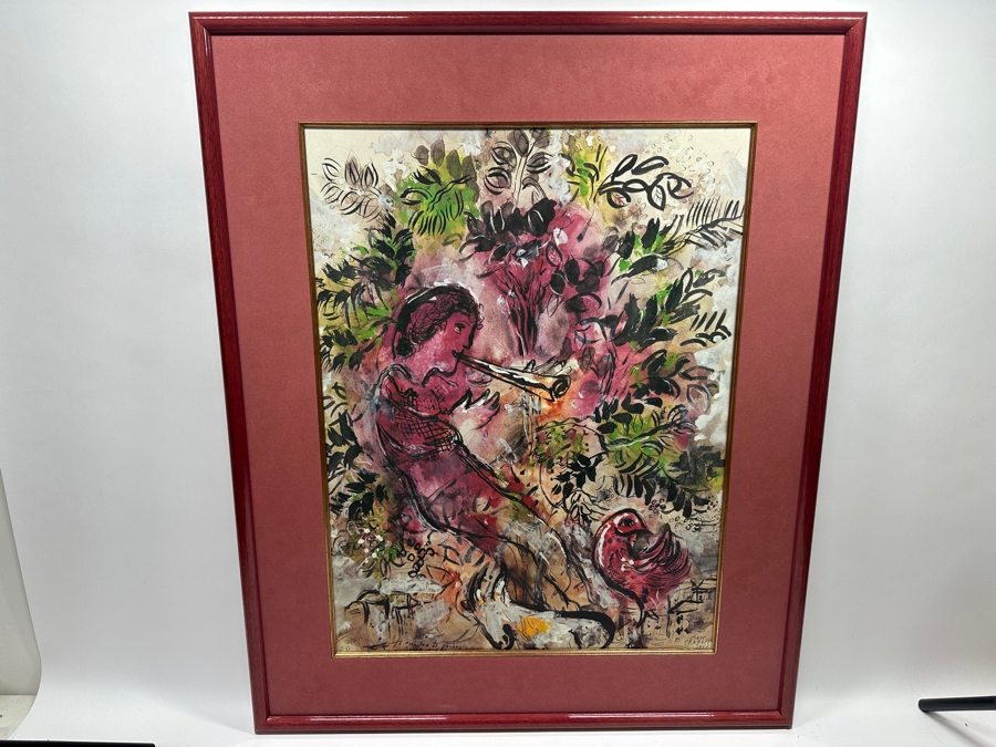 Just Added - Marc Chagall 1955 Color Lithograph Titled 'Der Flotenspieler / The Flute Player' 19 X 25.5 Framed 28 X 34.5 [Photo 2]