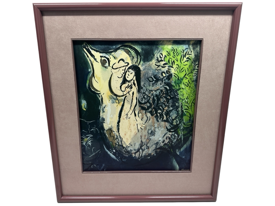Just Added - Marc Chagall Color Lithograph Lover's With Rooster 14.5 X 17 Framed 22 X 25 [Photo 2]