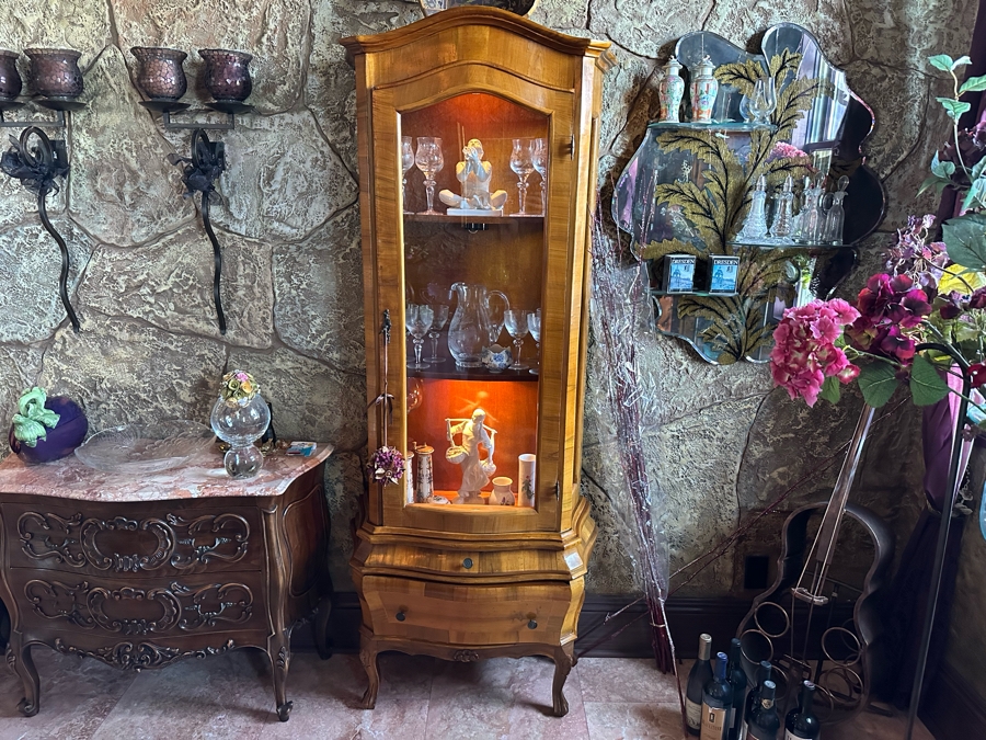 Just Added - Stunning Pair Of Two-Piece Wooden Display Cases Cabinets With 2 Drawers [Photo 2]