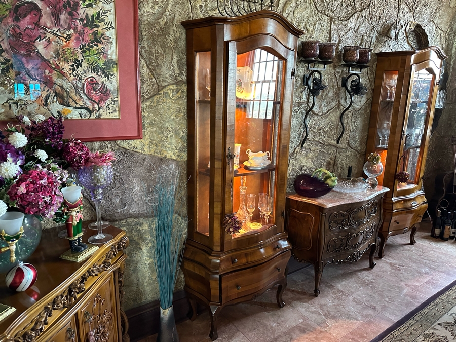 Just Added - Stunning Pair Of Two-Piece Wooden Display Cases Cabinets With 2 Drawers [Photo 9]