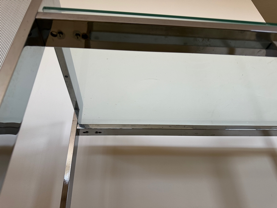 Stylish Mid-Century Modern Milo Baughman For DIA 'Flat-Bar' Chrome 2-Tier Rolling Bar Cart Serving Cart On Casters 33W X 16D X 32.25H [Photo 7]