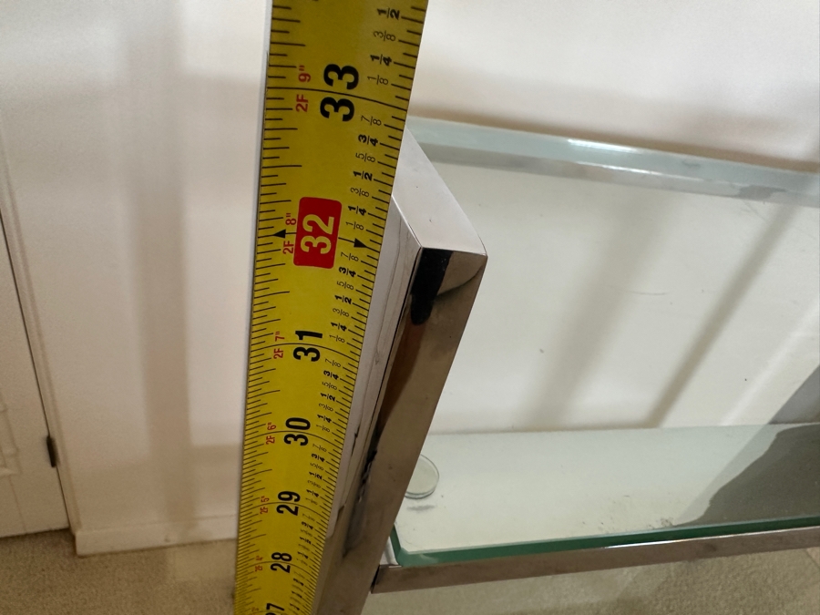 Stylish Mid-Century Modern Milo Baughman For DIA 'Flat-Bar' Chrome 2-Tier Rolling Bar Cart Serving Cart On Casters 33W X 16D X 32.25H [Photo 11]