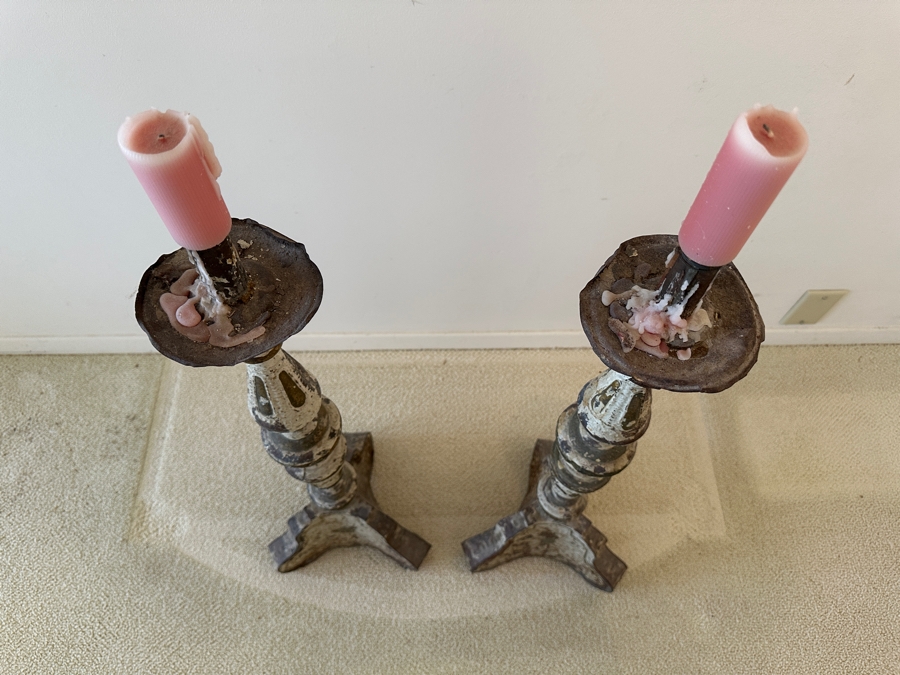 Antique Candle Prickets Freestanding Candle Holders Repousee Metal Italian / Possible Spainish 33'H Estimate $600 [Photo 3]