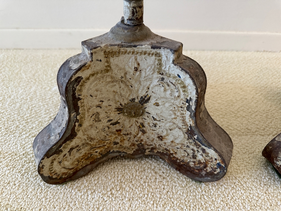 Antique Candle Prickets Freestanding Candle Holders Repousee Metal Italian / Possible Spainish 33'H Estimate $600 [Photo 4]