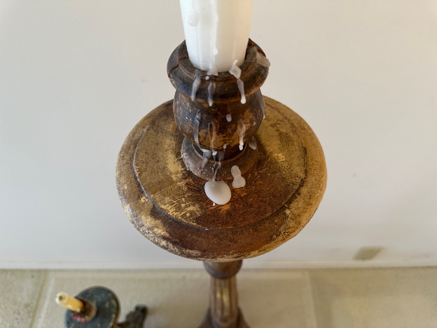 Pair Of Antique Wooden Candle Holders 21'H & 44'H Made In Spain [Photo 3]