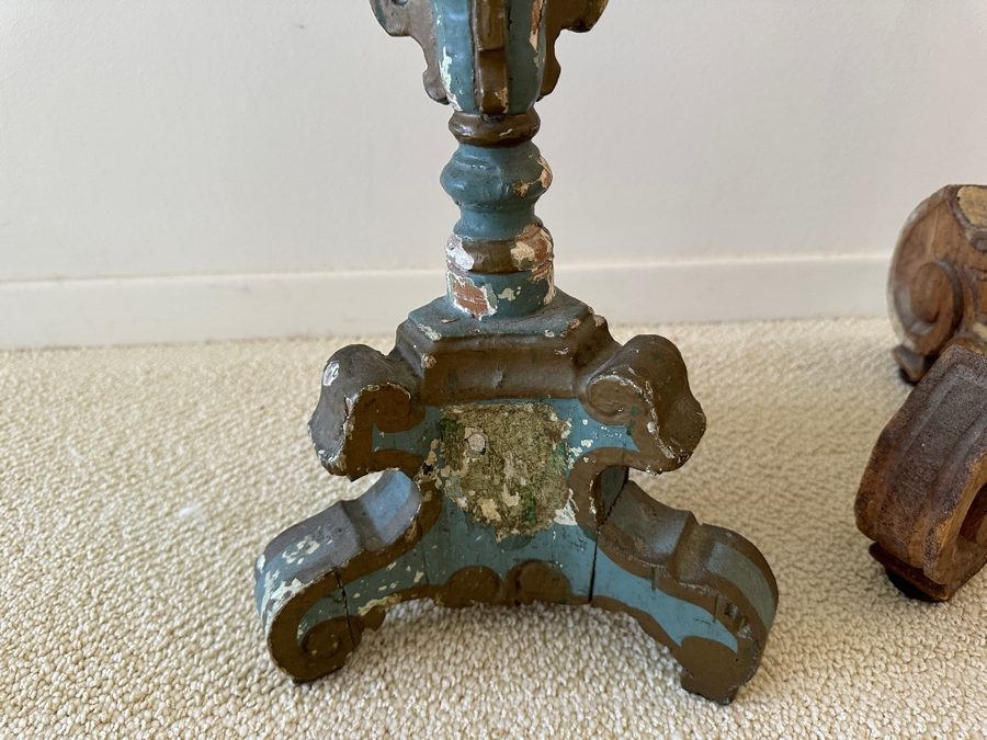 Pair Of Antique Wooden Candle Holders 21'H & 44'H Made In Spain [Photo 6]
