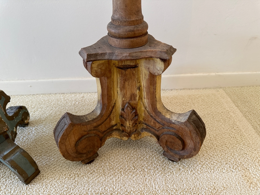 Pair Of Antique Wooden Candle Holders 21'H & 44'H Made In Spain [Photo 4]