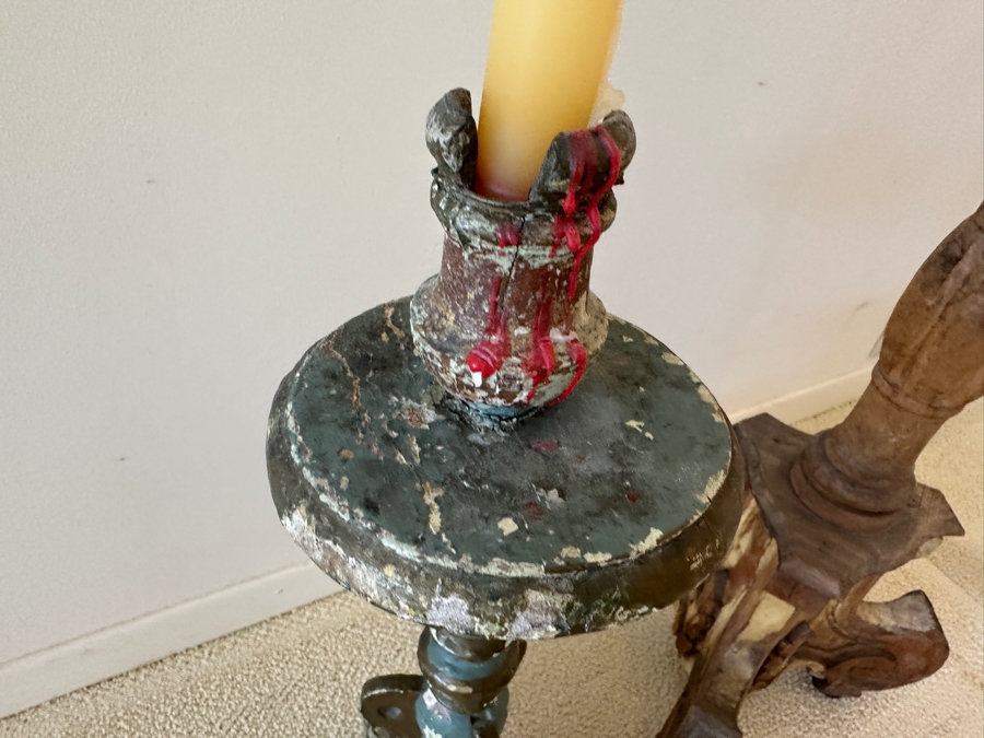 Pair Of Antique Wooden Candle Holders 21'H & 44'H Made In Spain [Photo 8]