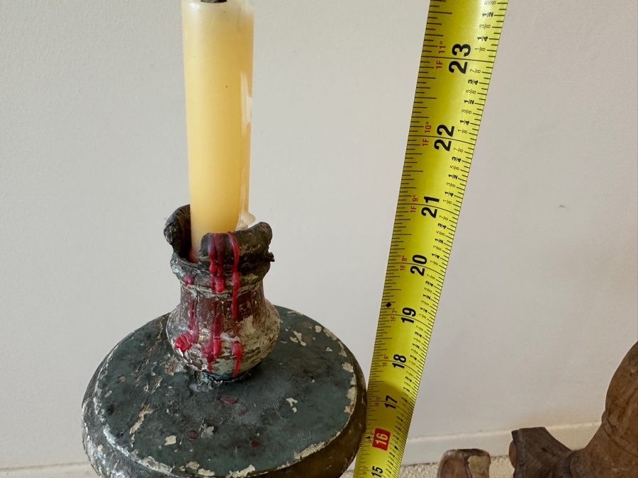 Pair Of Antique Wooden Candle Holders 21'H & 44'H Made In Spain [Photo 9]