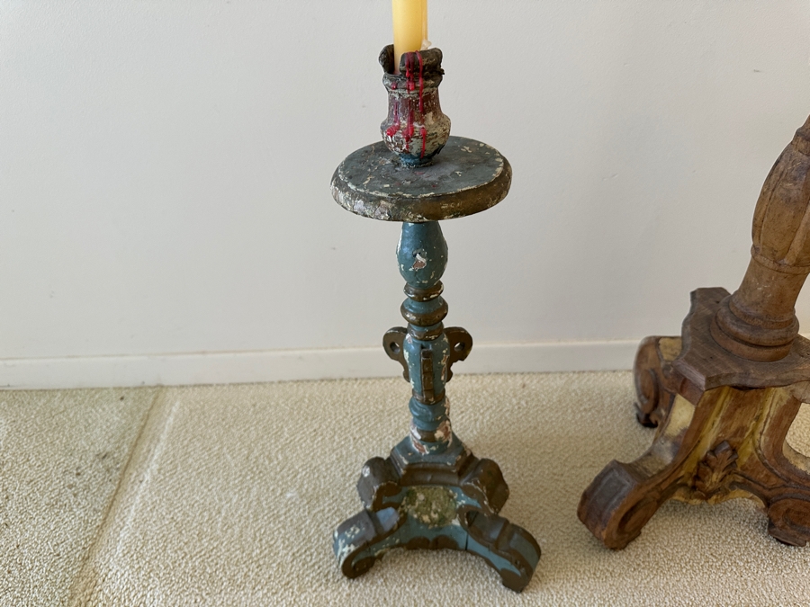 Pair Of Antique Wooden Candle Holders 21'H & 44'H Made In Spain [Photo 5]
