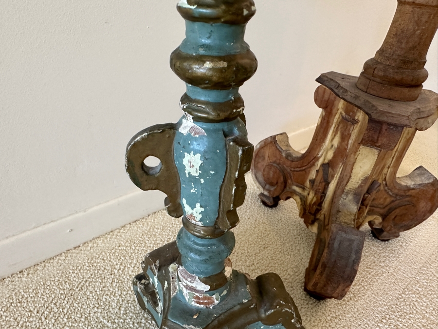 Pair Of Antique Wooden Candle Holders 21'H & 44'H Made In Spain [Photo 7]