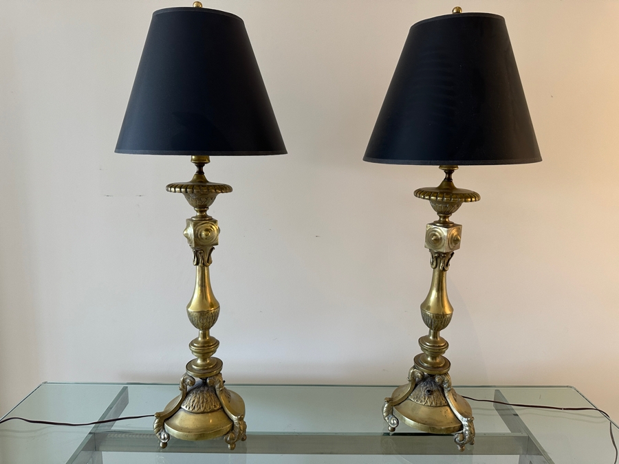 Pair Of Vintage Heavy Brass Table Lamps 37'H [Photo 2]