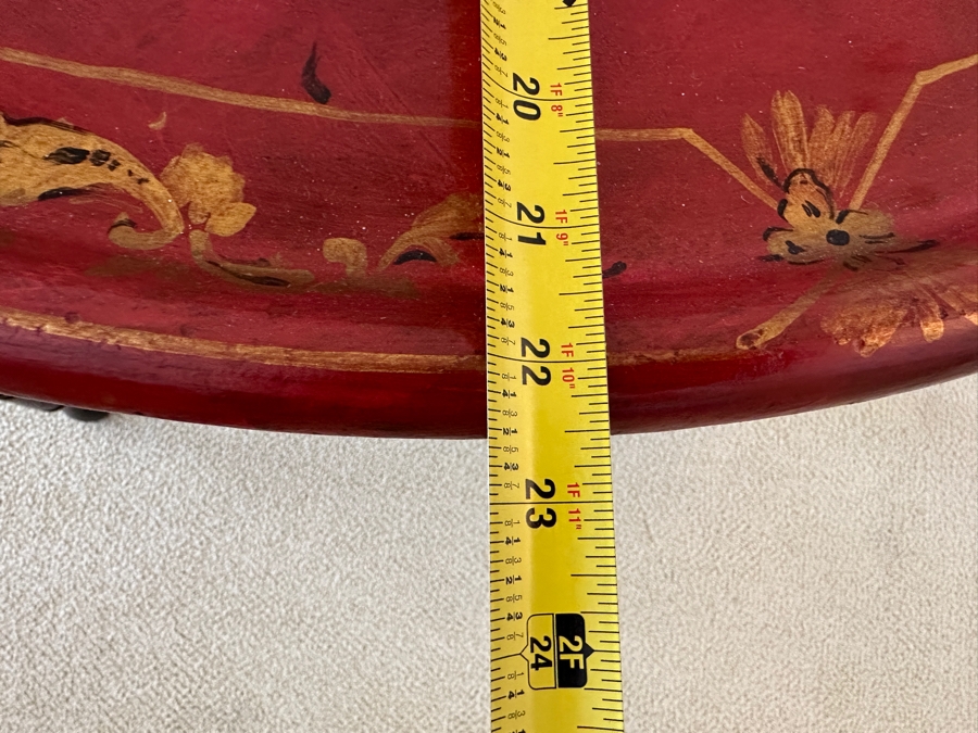 Antique Hand Painted Toleware Tray Table With Collapsible Wooden Stand 28W X 22.5D X 19.5H [Photo 10]