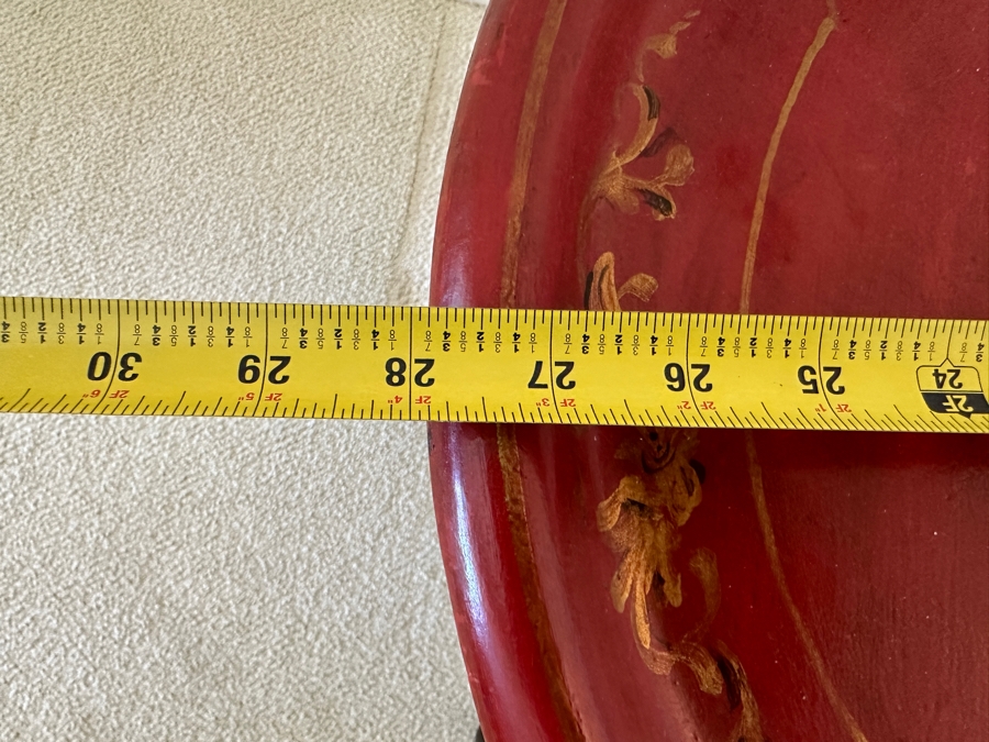 Antique Hand Painted Toleware Tray Table With Collapsible Wooden Stand 28W X 22.5D X 19.5H [Photo 9]