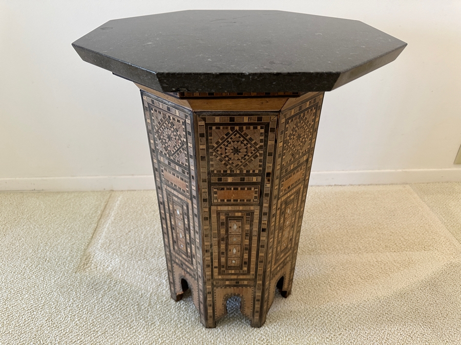 Vintage Moroccan Side Table With Marble Top 17.5W X 22H [Photo 2]