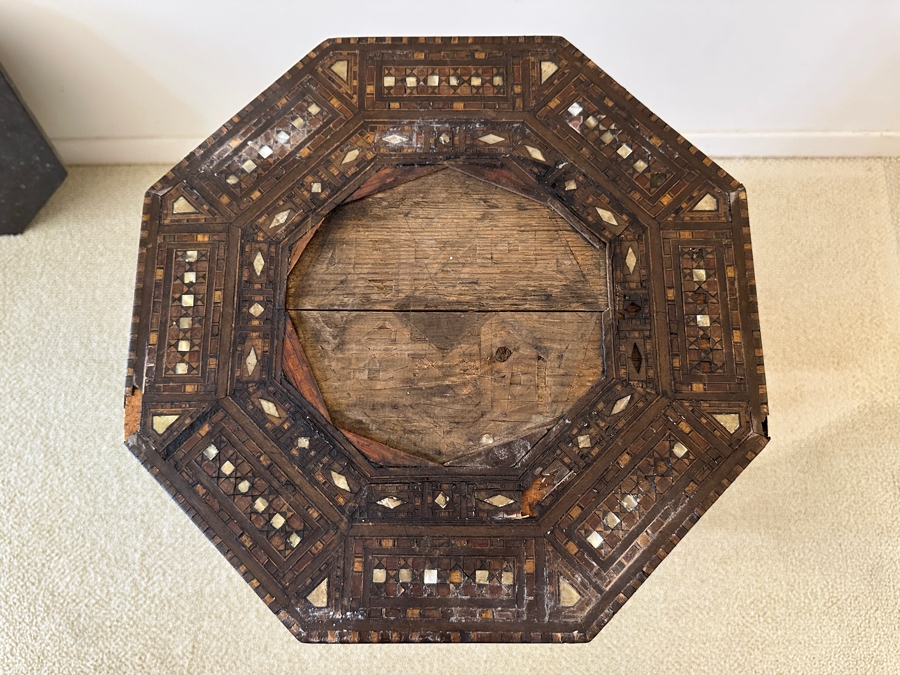 Vintage Moroccan Side Table With Marble Top 17.5W X 22H [Photo 10]