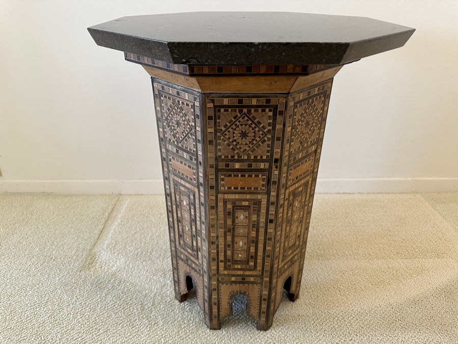 Vintage Moroccan Side Table With Marble Top 17.5W X 22H [Photo 3]