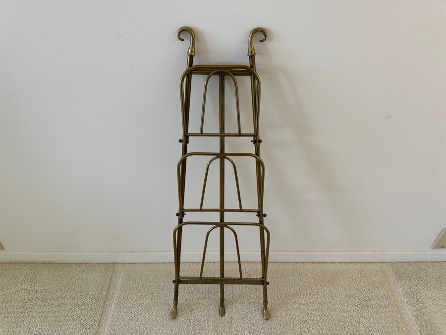 Vintage Collapsible Brass Magazine Rack 33H [Photo 3]