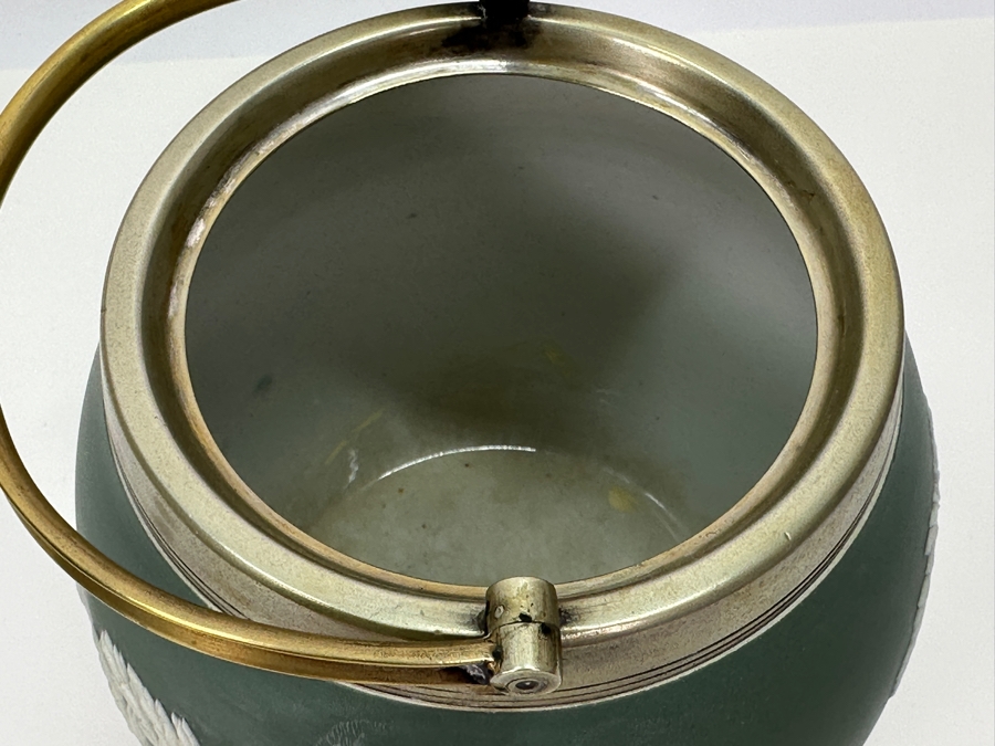 Pair Of Vintage Wedgwood Green Jasperware Barrel Jars 7H & 4.5H [Photo 18]