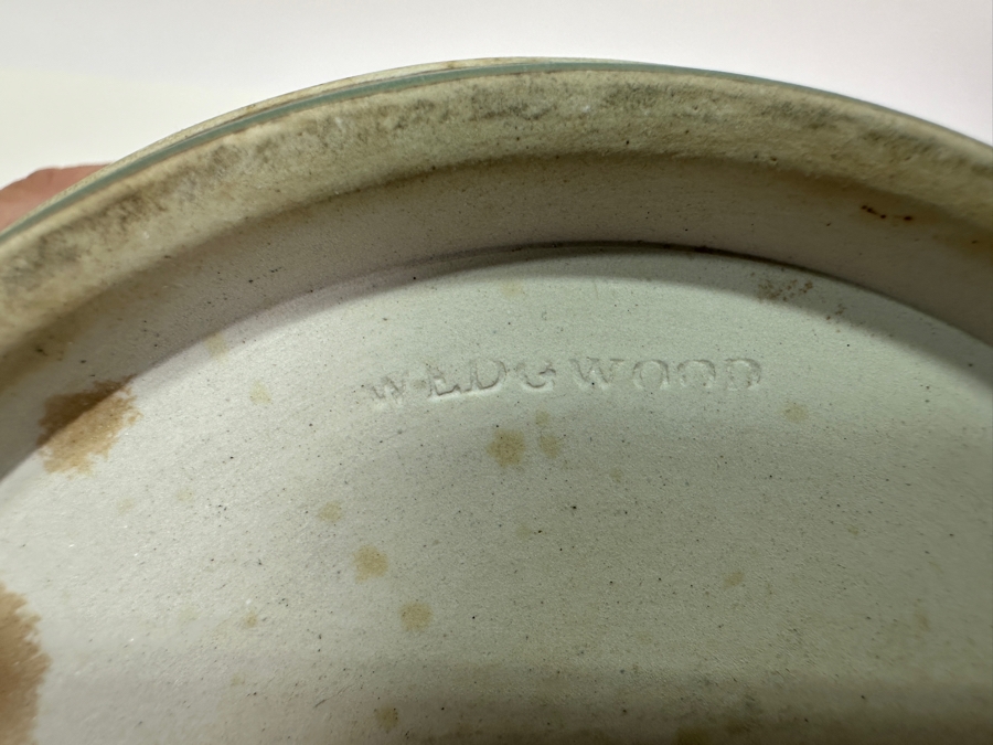 Pair Of Vintage Wedgwood Green Jasperware Barrel Jars 7H & 4.5H [Photo 21]