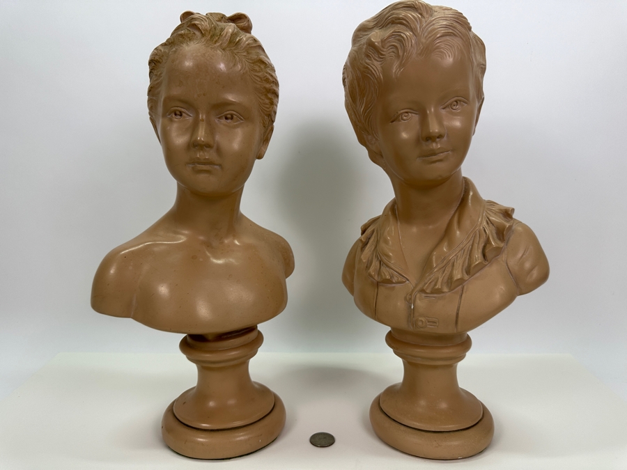 Pair Of Vintage Alexander Backer Plaster Busts 16.5H [Photo 2]