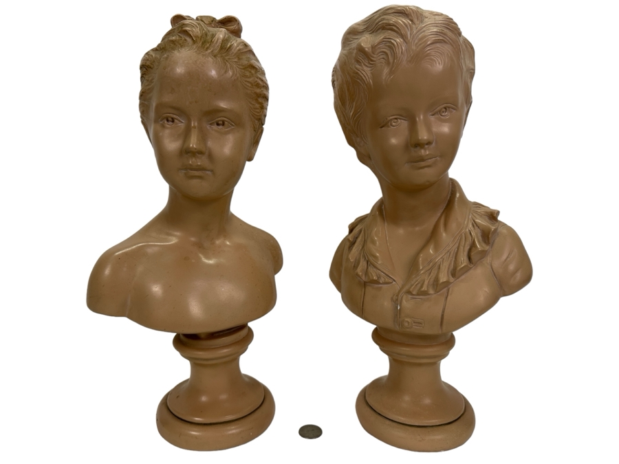 Pair Of Vintage Alexander Backer Plaster Busts 16.5H