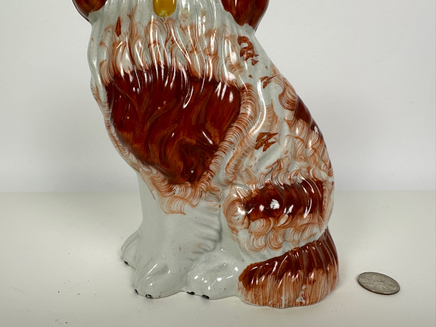 Vintage Staffordshire Spaniel Hand Painted Pottery 9.5H [Photo 4]