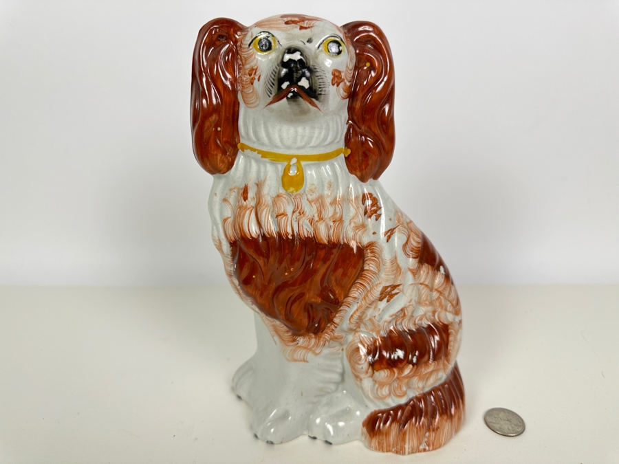 Vintage Staffordshire Spaniel Hand Painted Pottery 9.5H [Photo 2]