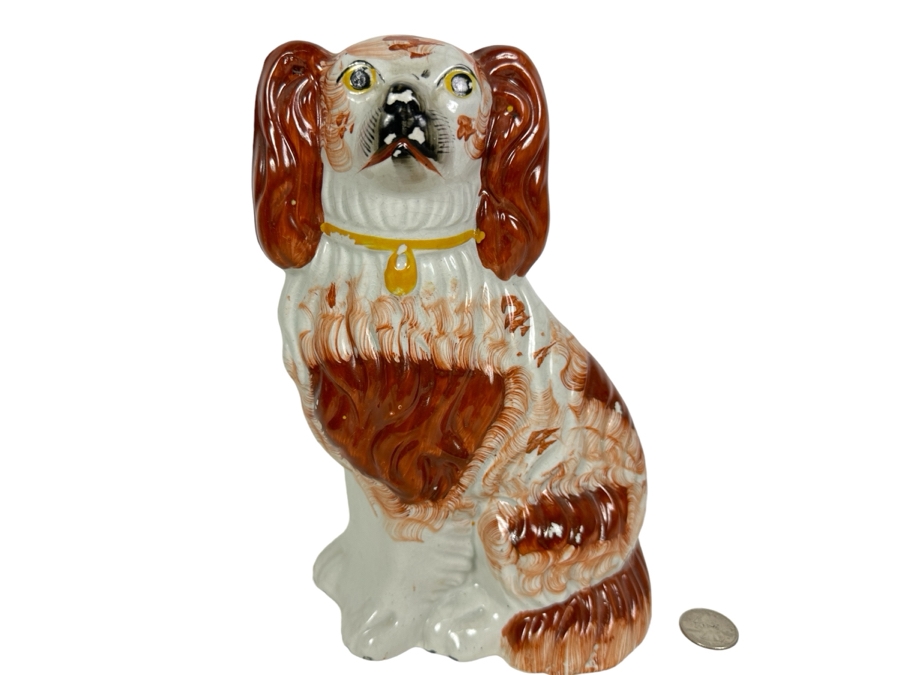 Vintage Staffordshire Spaniel Hand Painted Pottery 9.5H