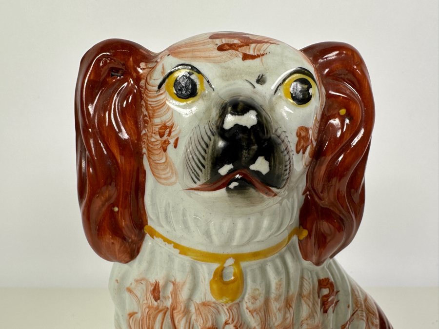 Vintage Staffordshire Spaniel Hand Painted Pottery 9.5H [Photo 3]