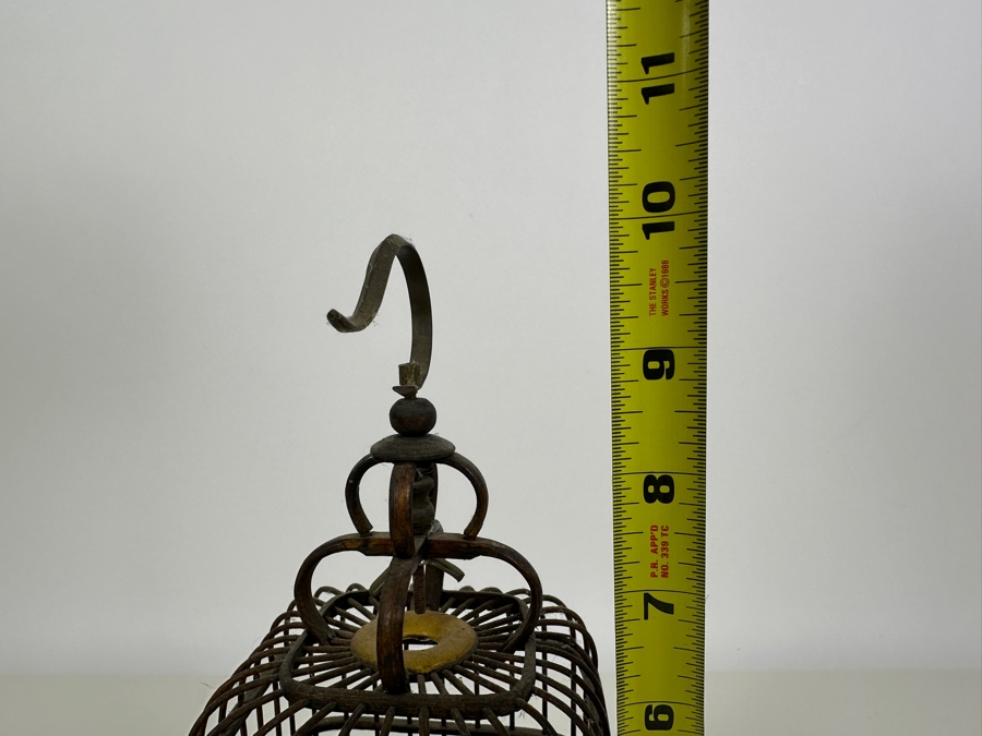 Vintage Chinese Small Bamboo Birdcage With Waterpots 10H [Photo 10]